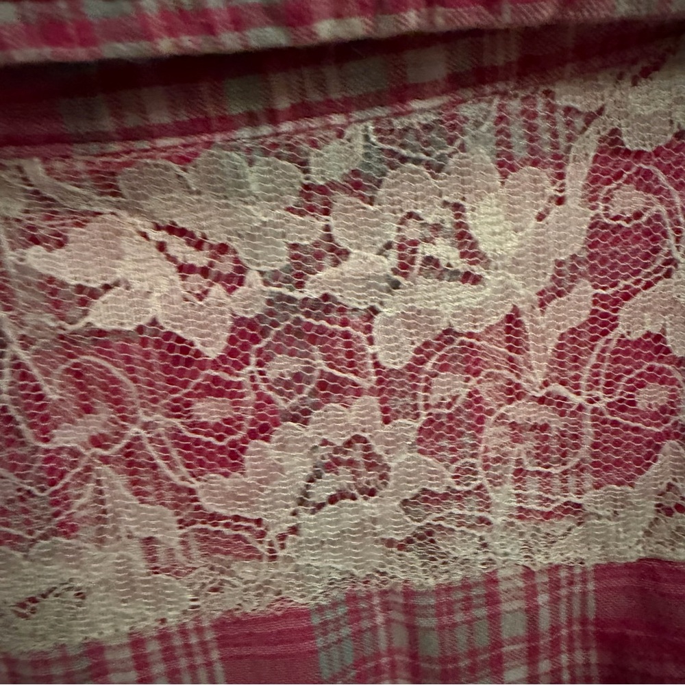 Baby Phat Y2K Pink Plaid Lace Button Front Top Size M - Picture 12 of 12
